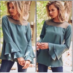 Bell Sleeve and Scalloped Hem Blouse